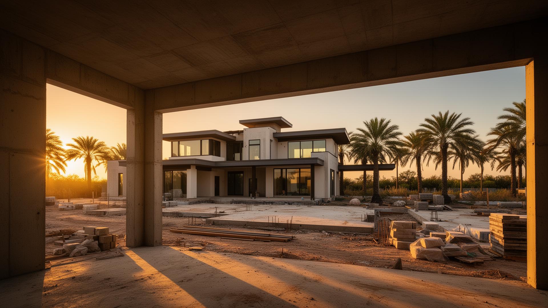 Residential home framing at sunset in South Texas